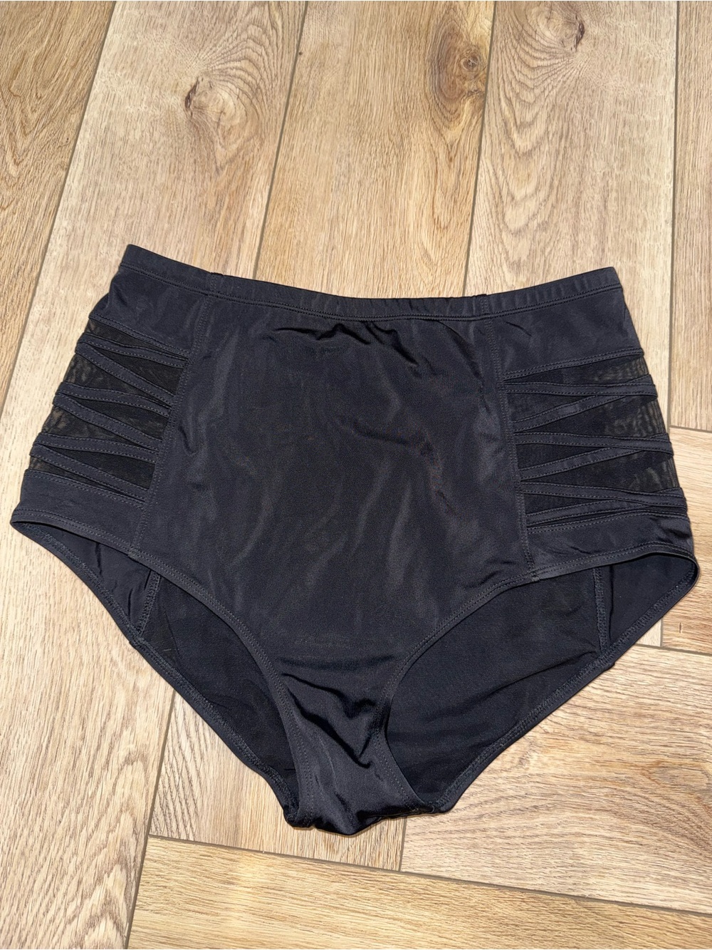 Torrid High-Waist Black Bikini Bottoms with Side Mesh paneling